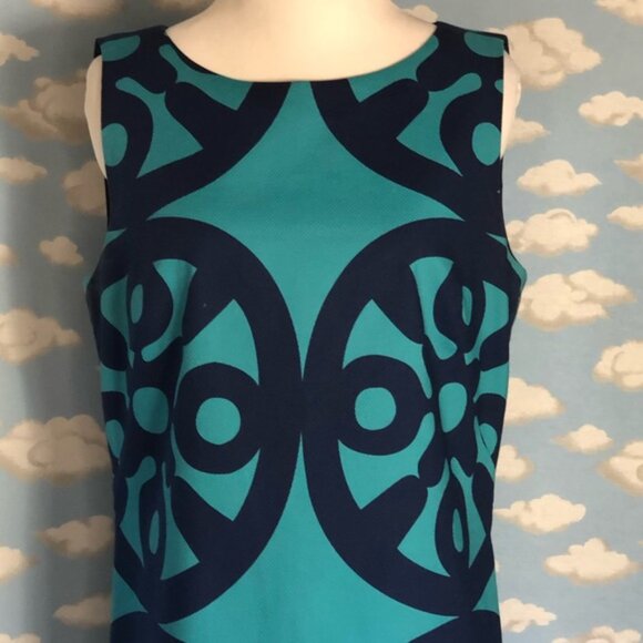 Brooks Brothers Sleeveless Shift Dress Turquoise & Navy Size 10 - Picture 4 of 8
